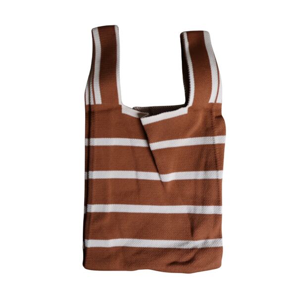 Japandi Knot Bag Soft Knit Foldable Lightweight, Y2K caramel & Cream NWT - Picture 5 of 8